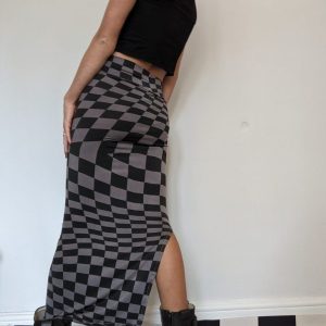 Grey chequered maxi skirt