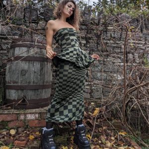 Chequered green dream peplum maxi dress