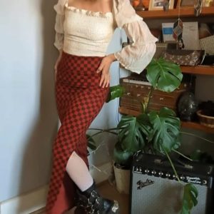 red chequered dream maxi skirt